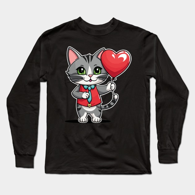 Cat Heart Balloon - Valentines Day Long Sleeve T-Shirt by FluffigerSchuh